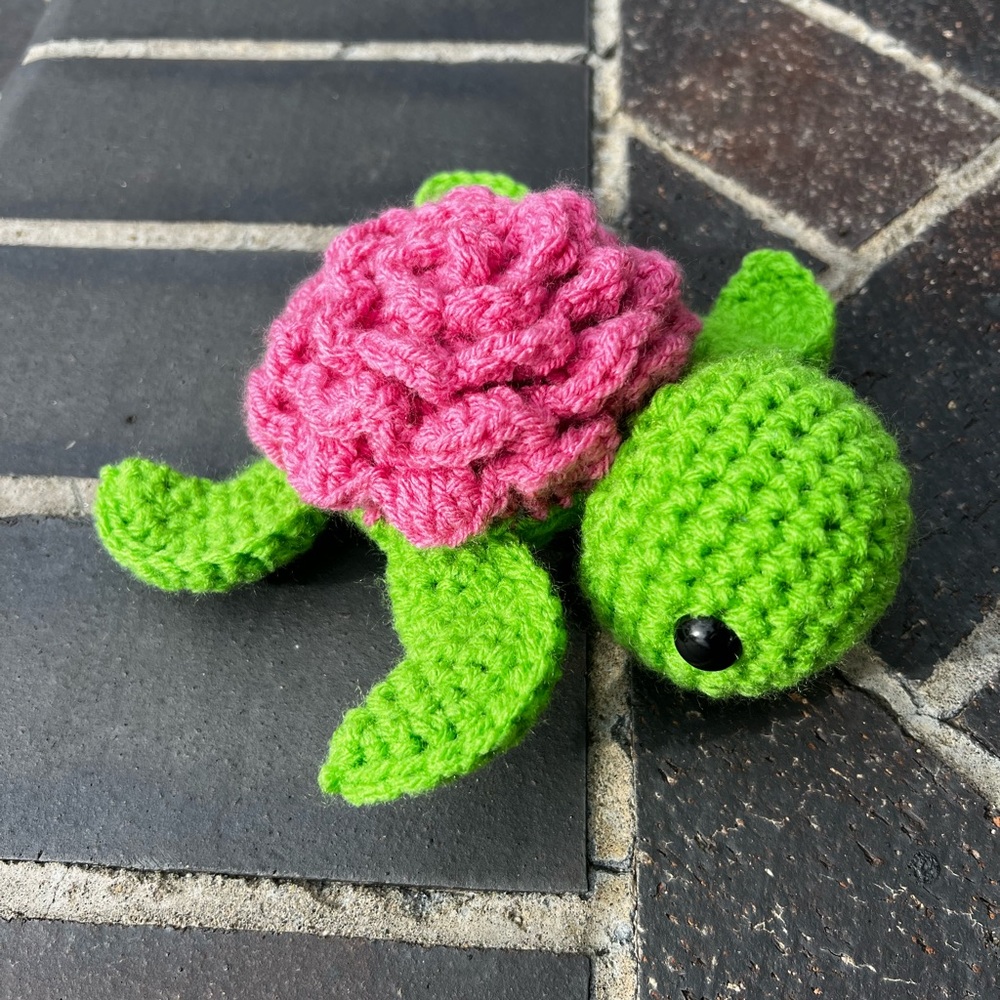 Hand Crocheted Pink Rose Sea Turtle Stuffed Animal Plushie! - Picture 4 of 13